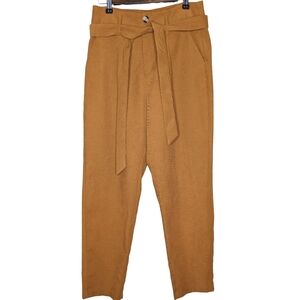 Shein High Rise Paperbag Waist Mustard Yellow Slim Pants with Waist Tie Size 6